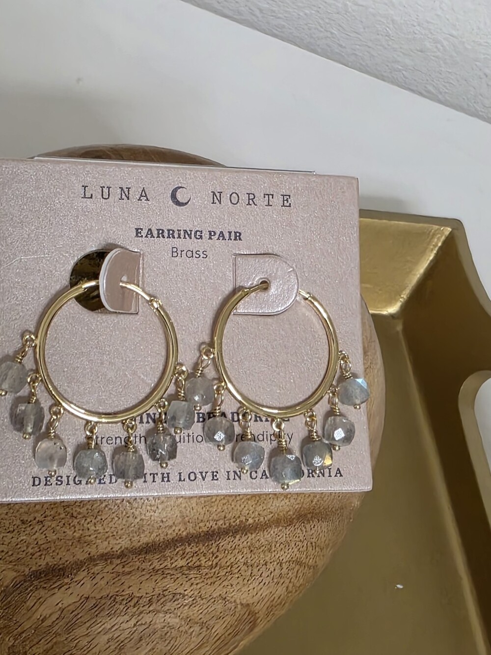 Luna Norte Gold Hoop Earrings with Gray Beads